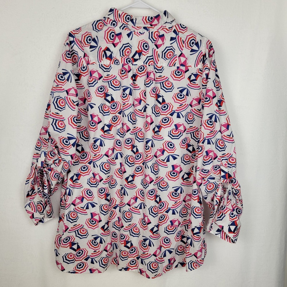Lands' End Womens Blouse 2X Umbrella Print‎ Cotton Coastal Beach Preppy Cute - Picture 5 of 9